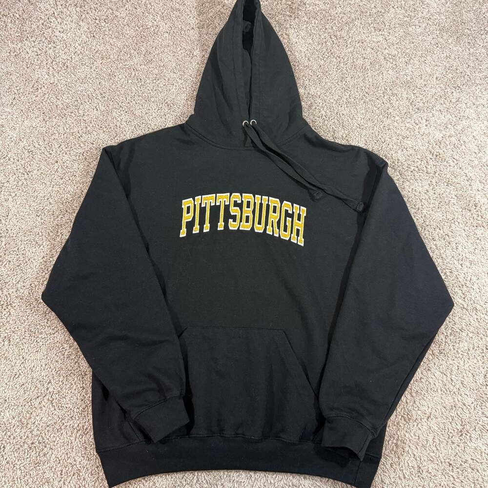 Pacific & Co Pittsburgh Embroidered Hoodie Black Pullover Sweatshirt Men’s L